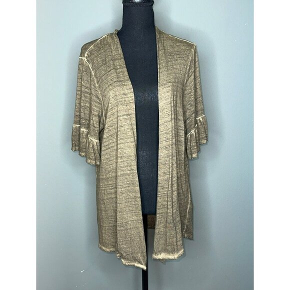 Democracy Women's Medium Cardigan Kimono Linen Blend Tunic Ruffle Half Sleeve NW - Picture 1 of 10